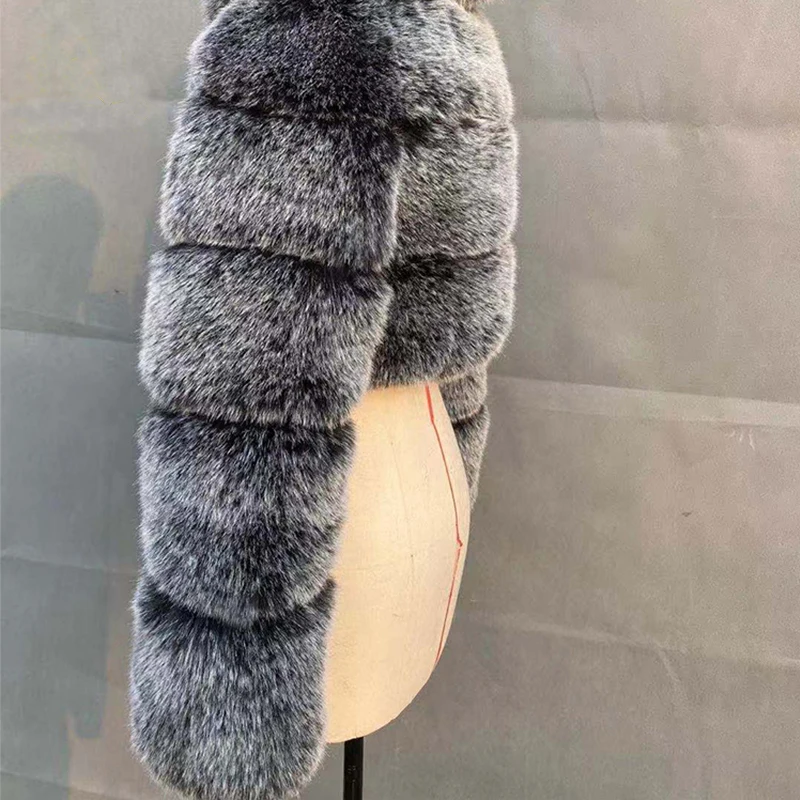 Description Picture 6 of itemZADORIN Women Fashion Cropped Faux Fur Coat Warm Stand Fur Collar Slim Fluffy Fur Jacket Women Winter Fur Coats Streetwear