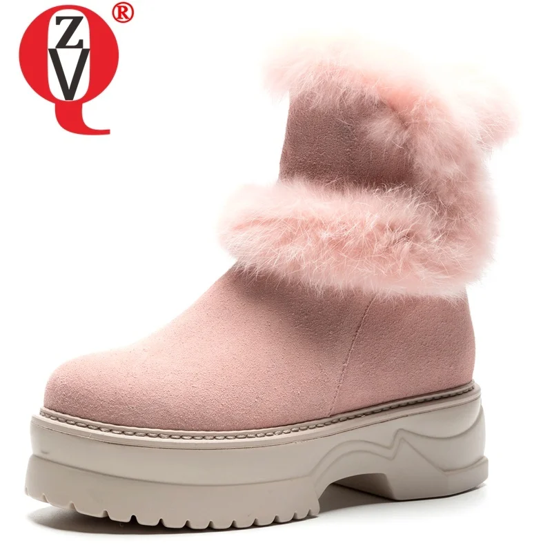 

ZVQ women shoes 2019 winter warm new fashion round toe cow suede snow boots outside high heels platform zip shoes drop shipping