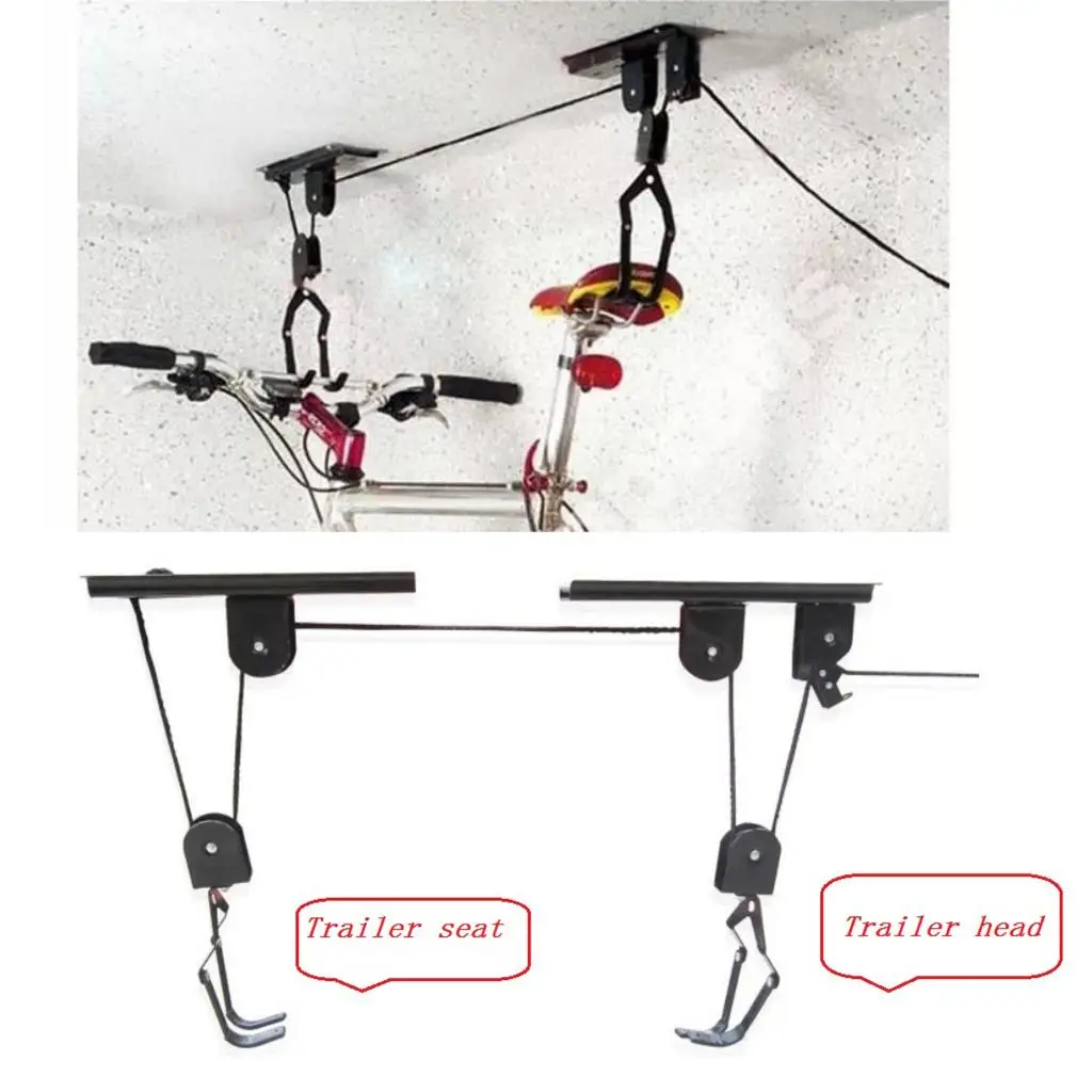 40KG Ceiling Mounted Bike Lift Rack Holder Garage Hook Hoist Pulley System