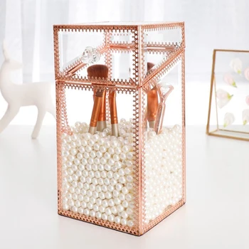 

Creative Makeup Tube Multi-Function Home Bedroom Exquisite Crafts Square Oblique Mouth Flip Simple Plating Glass Flower Room