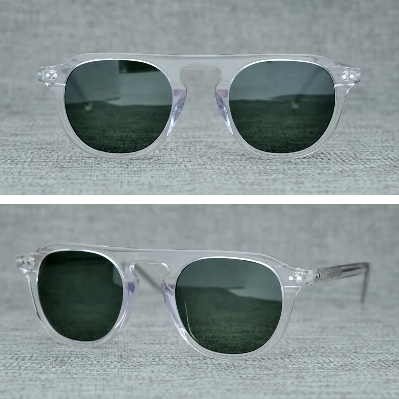 Acetate Round Sunglasses Men Women Brand Designer Retro Sun Glasses for Men Flat Top Vintage Clear Sunglass Shades UV400 Oculos