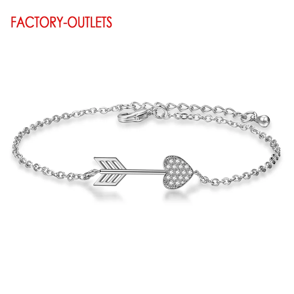 Женские браслеты-шармы в форме сердца со стрелкой из натуральной 925 пробы, браслеты с кристаллами в Корейском стиле