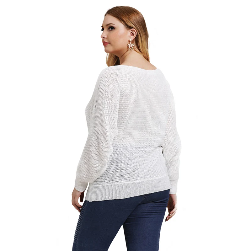 New Fashion Slash Neck Batwing Long Sleeve Knitted Sweaters Jumper Women Solid Color Large Size Loose Casual Pullover Sweater New Fashion Slash Neck Batwing Long Sleeve Knitted Sweaters Jumper Women Solid Color Large Size Loose Casual Pullover Sweater