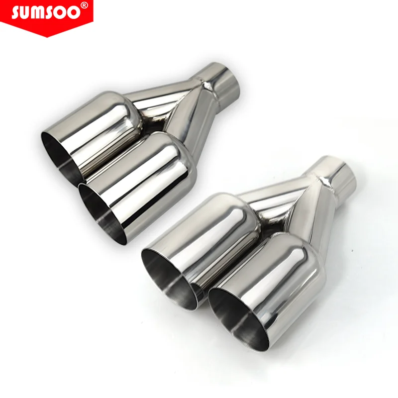 Genuine sumsoo double exhaust tip stainless steel straight edge polished silver welding muffler tail pipe Exhaust muffler tip Exhaust trim pipe Exhaust pipe muffler