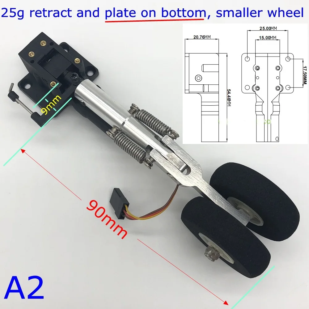 A2 90mm Height Двойное Колесо Выдвижной нос шасси для DIY RC самолетов - Цвет: A2 90mm Height