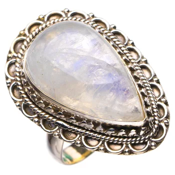 

StarGems Natural Rainbow Moonstone Handmade 925 Sterling Silver Ring 9 D4636