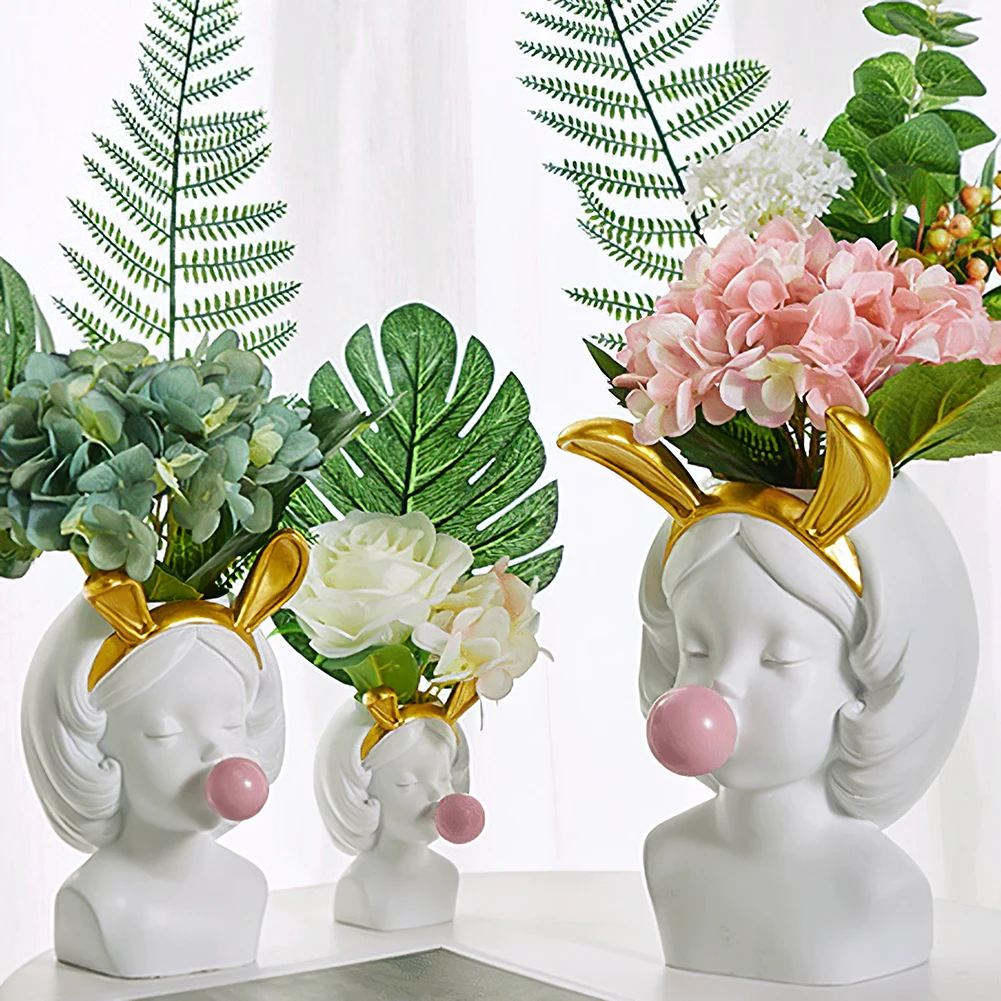 

Nordic Style Flower Plant Pot Blowing Bubbles Succulent Plant Stand Character Statue Flower Vase For Home Art Tabletop Decor