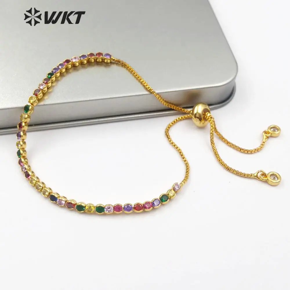 

WT-MB109 cubic zirconia pave Bracelet gold silver rose gold adjustable colorful stone Bracelet cute Chain Bangle pulseira