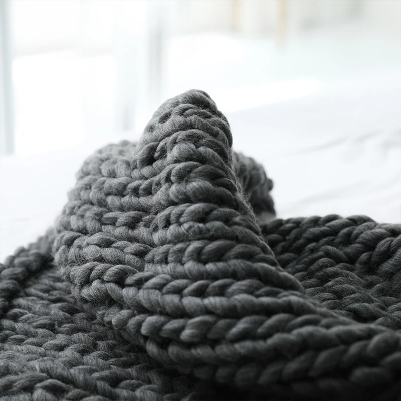 Tanie U miss Fashion Hand Chunky wełna dzianinowy koc gruba przędza Merino wełna wielkogabarytowe Knitting rzuć koce DropShipping 200X200CM