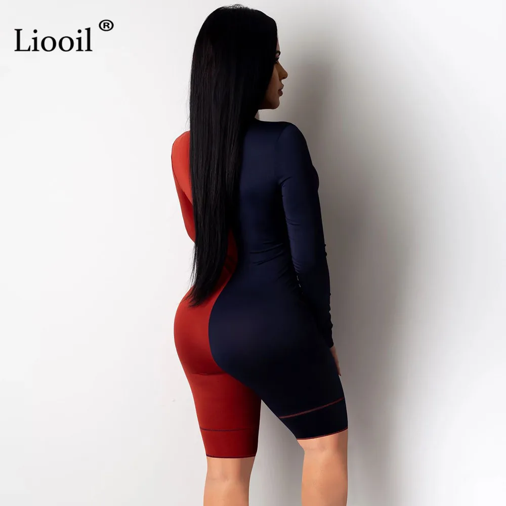 Liooil, цветной облегающий сексуальный комбинезон, Женская Клубная одежда,, с длинным рукавом, на молнии, вечерние, облегающие, комбинезон, шорты, Клубная одежда, комбинезон
