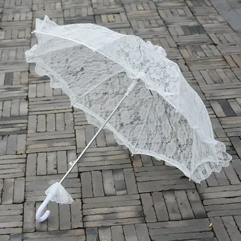 

Womens Western Style Wedding Floral Lace Umbrellas Wedding Bridal Manual Opening Fleur Parasol Ruffles Trim Romantic