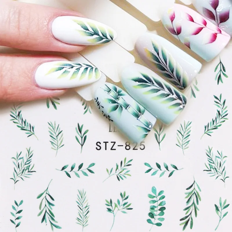 

Fashion 29pcs Water Sticker Simple Green Black Leaf Nail Polish Flower Flamingo Slider Manicure Nail Art Decoration Wraps Set