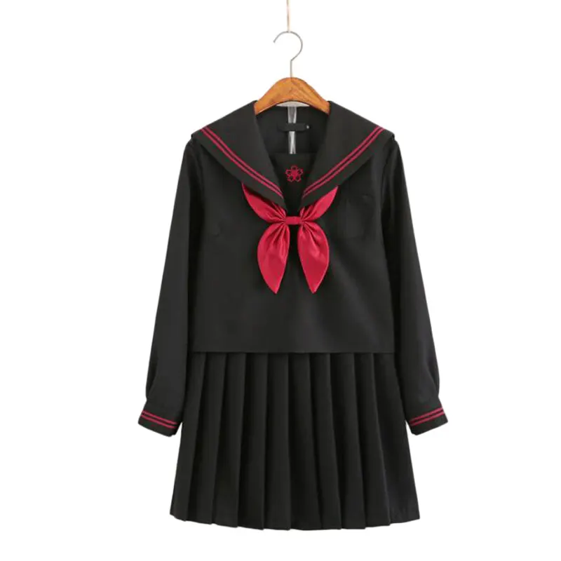 

2019 Autumn Japanese School Uniforms For Girls Cute Long-length Sailor Tops Pleated Skirt Full Sets Cosplay JK Costume Series