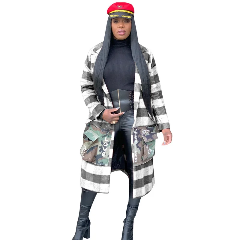 awesome  Fall Winter Letters Camouflage Coats and Jackets Women Turn Down Collar X-Long Coat Streetwear Long