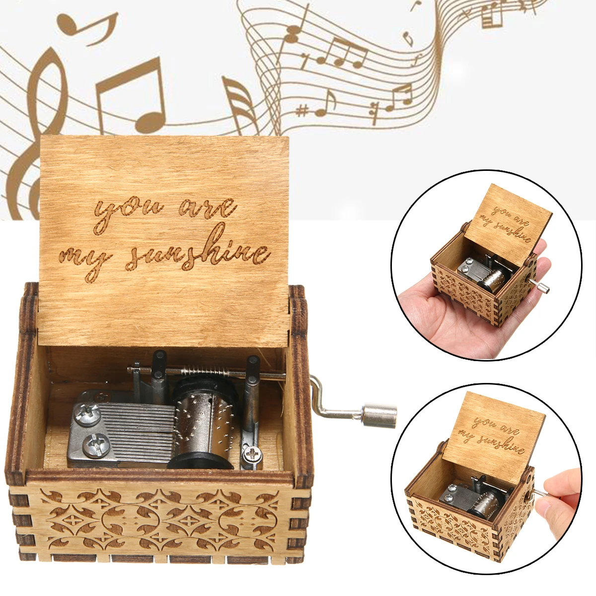 

Handmade Classical Music Box "You Are My Sunshine" Engraved Musical Case Birthday Gifts Rock and Roll Music Box
