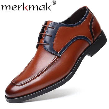 

Merkmak Lace Up Leather Man Oxford Shoe Casual Brogue Men Shoes Formal Office Dress Shoes For Man Comfortable Big Size 38-48