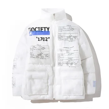 

Hollow Out Warm Winter Jacket Mens Fashion Design bright Bomber Cotton Parka Outerwear New Streetwear Loose Zipper Jackets Coat