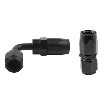 

2 Pcs AN-6 (AN6) STRAIGHT FastFlow Stealth Black Hose Fitting 0Degree & 90Degree