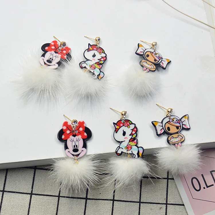 Cartoon Emulational Character Plush Ear Studs Creative Funny Unicorn Little Policewoman Earrings Exquisite Girl Jewelry Gifts | Украшения и