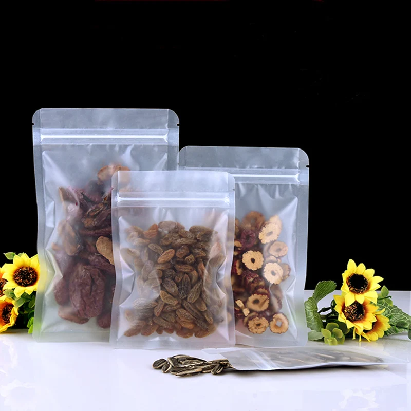 

100PCS/lot Heat Seal Matte Clear Plastic Zip Lock Pouches Food Storage Bag Reusable Zipper PE Poly Bags
