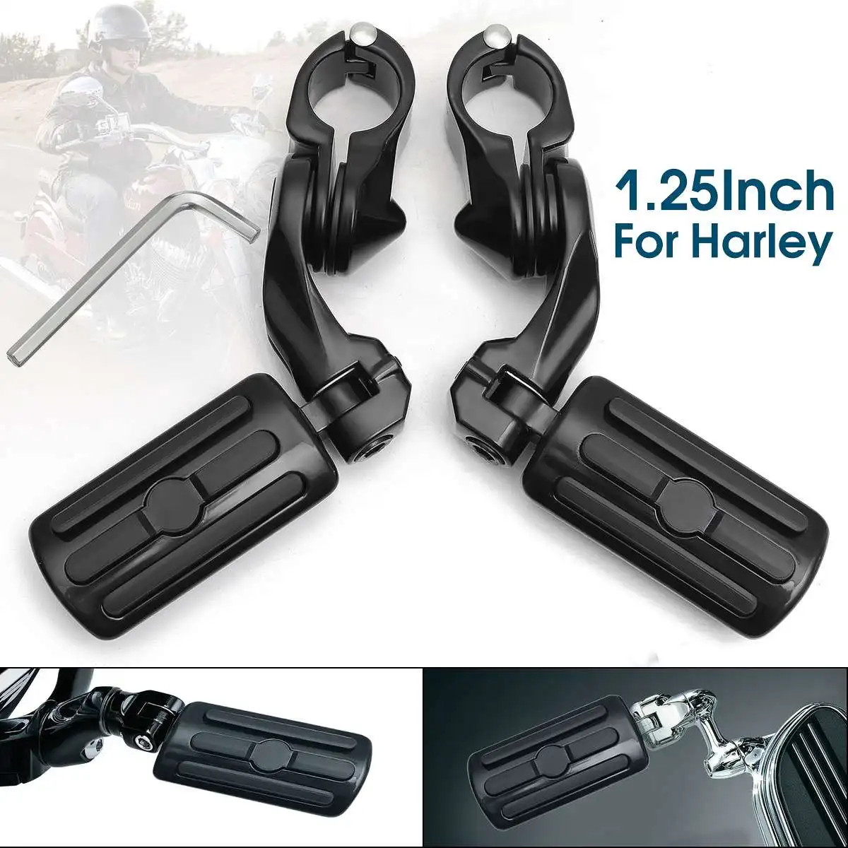 

1 Pair 32mm 1.25"Black Aluminum Alloy Rubber Motorcycle Foot Rests 180 Degree Adjustable Foot Pegs Pedals Short/Long Type