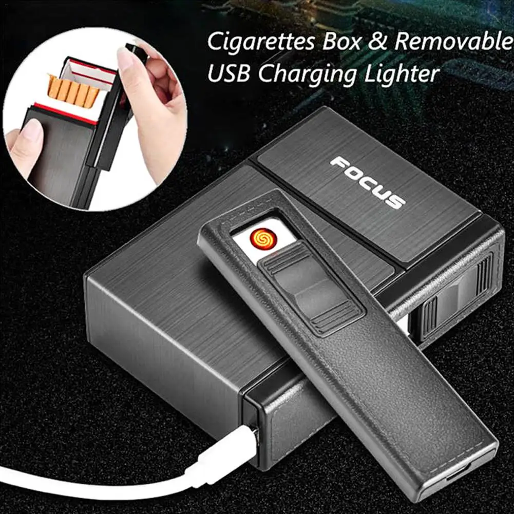 20 шт./упаковка металлический чехол для сигарет с USB зарядкой|Аксессуары сигарет| |