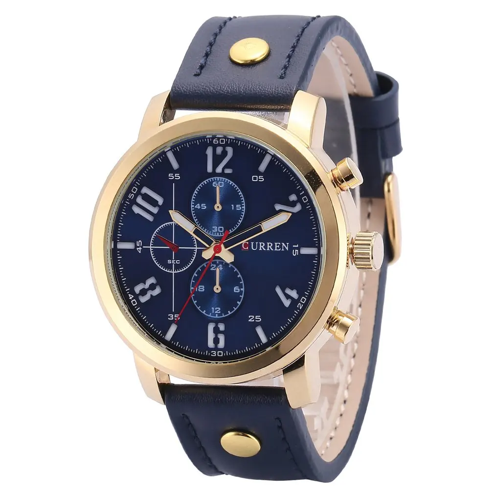 

Trendy 3 Eyes Men Women Metal Case Wrist Watch Leather Strap Round Dial Casual Style Quartz Watches Best Gift