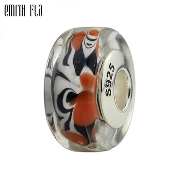 

925 Sterling Silver Large Hole colorful Murano Glass Beads European Charm Beads Fit Brand Bracelet Round Beads Jewelry