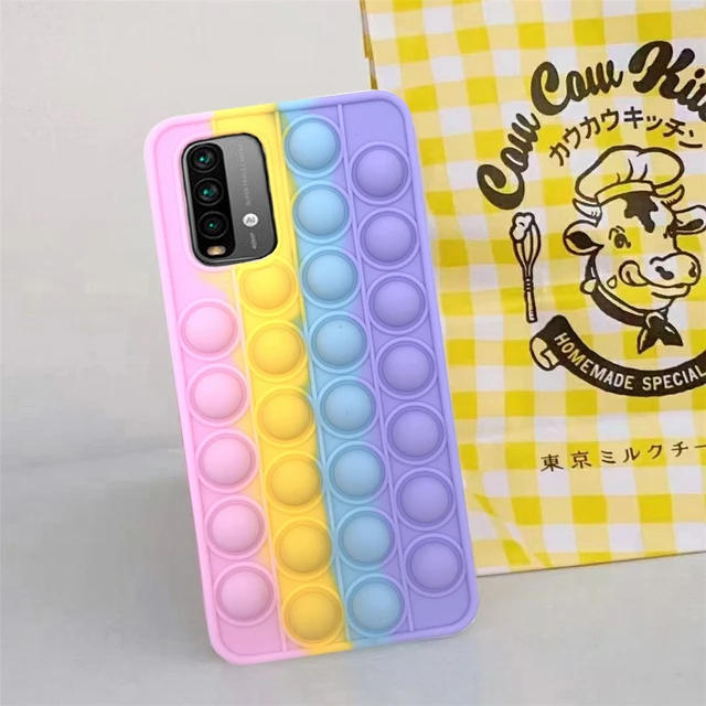 For Redmi Note 9 Pro 9S 7 8 Pro Push Pop Bubble Fidget Toy Soft Case for Redmi 9 9T 9C 9A Mi Poco X3 M3 Sensory Stress Reliver Redmi 9T