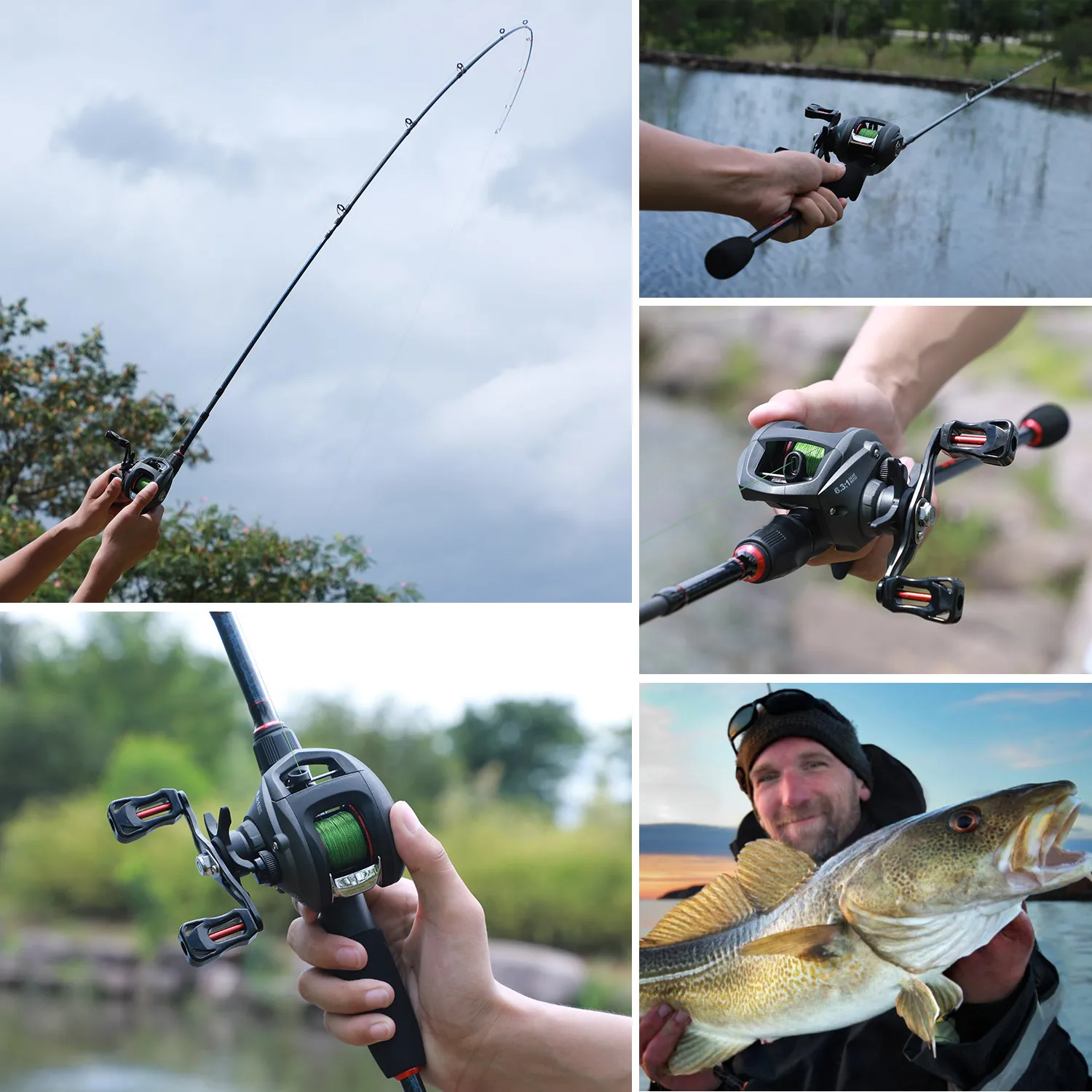 Sougayilang Fishing 1.8-2.4m Rod Combo Portable 5 Section Carbon Fishing Rod and 6.3:1 Gear Ratio12+1bb Casting Reel Set Sougayilang Fishing 1.8-2.4m Rod Combo Portable 5 Section Carbon Fishing Rod and 6.3:1 Gear Ratio12+1bb Casting Reel Set