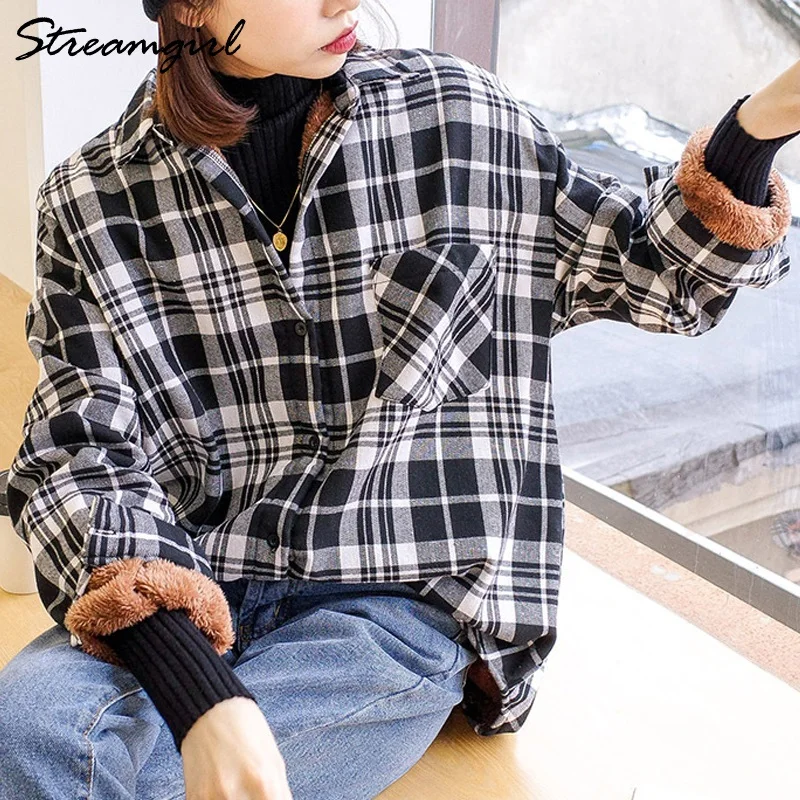 Autumn Winter Thick Velvet Plaid Shirts 