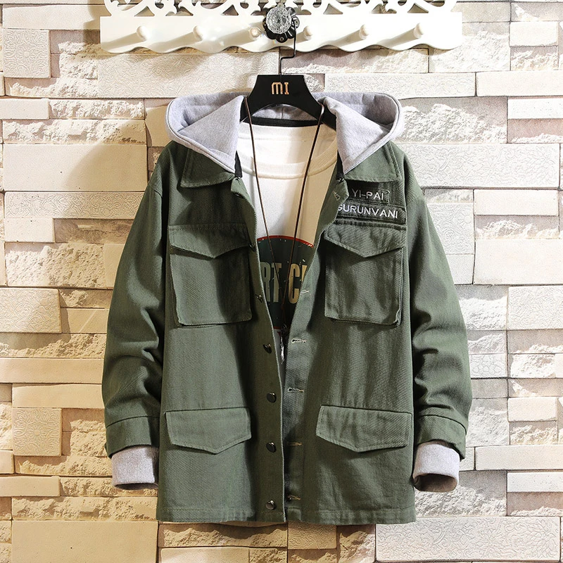 Новая Осенняя куртка мужская куртка с карманами Мужская модная куртка с капюшоном в стиле хип-хоп Мужская модная повседневная куртка с несколькими карманами - Цвет: armygreen