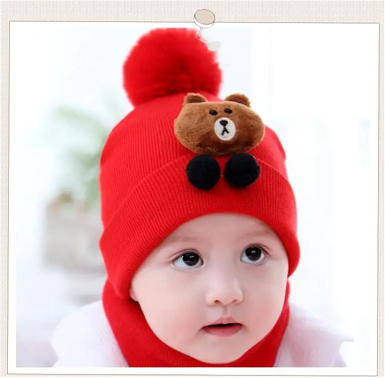 Новая детская шапка, шарф, осенняя и зимняя вязаная шапка в Корейском стиле для новорожденных мальчиков и девочек, шапка с помпонами, зимняя теплая шапка b