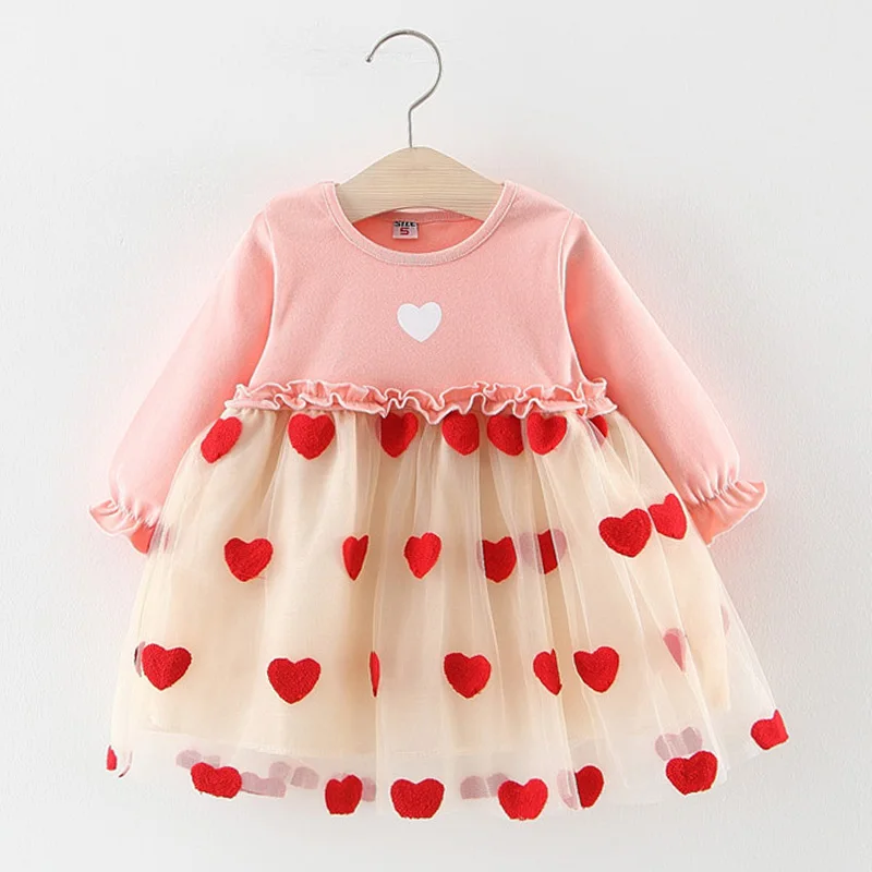 Г. Осень-зима, милое платье с длинными рукавами для маленьких девочек, От 0 до 1 года платье для дня рождения платье принцессы для малышей - Цвет: Pink