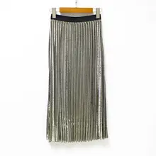 Мода женщин Vogue эластичная высокая талия плиссированные качели расклешенные Skater Midi юбка