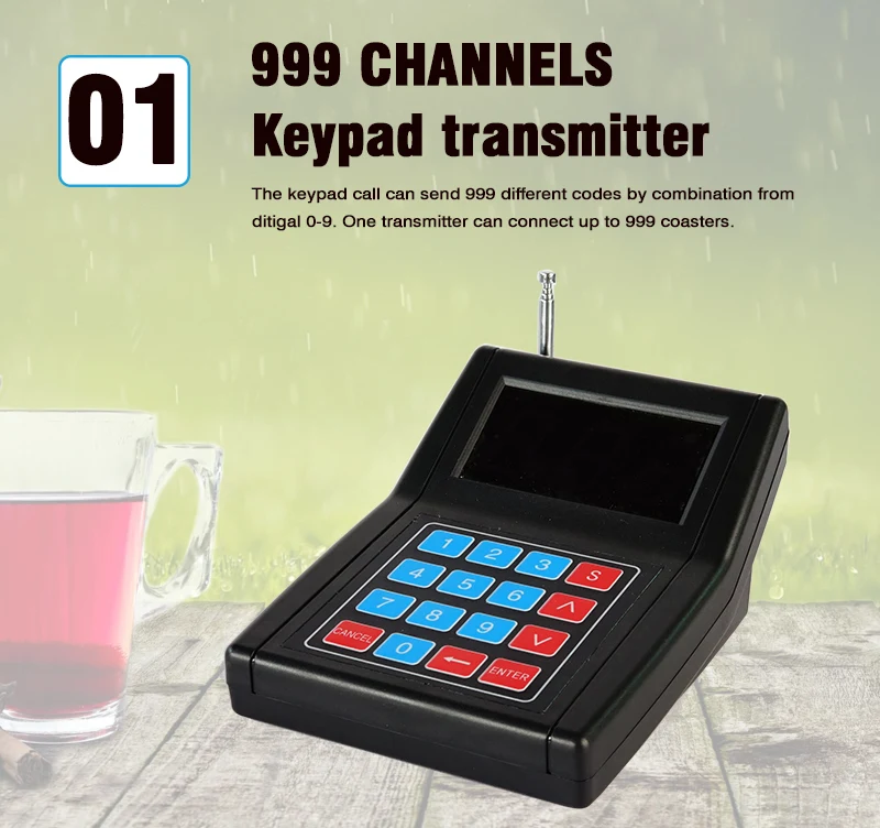 YARMEE Pager Restaurant 999 channel wireless Calling System with 10 coaster pagers for waiter pagers for queue system