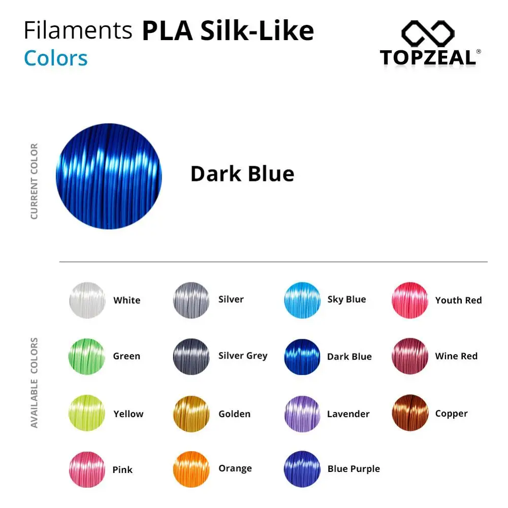 TOPZEAL Высококачественная темно синяя нить для 3D принтера PLA Silk 1 75 мм кг шелковая
