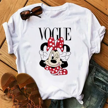 

whte Fashion Women Graphic Minnie T-Shirts Cute Mickey Shirt Hipster Female T Shirt Holiday Tops Vogue Women Tshirt Mujer Mouse