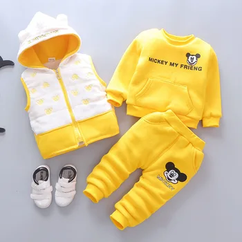 

Newborn girls clothes sets winter toddler cute hoodies vest+tops+pants 3pcs warm tracksuits bebe boys toddler thick velvet suits