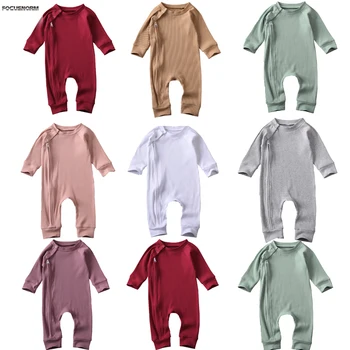 

FOCUSNORM 0-24M Autumn Kids Girls Boys Romper Long Sleeve Zipper Solid Cotton Jumpsuits 7 Colors