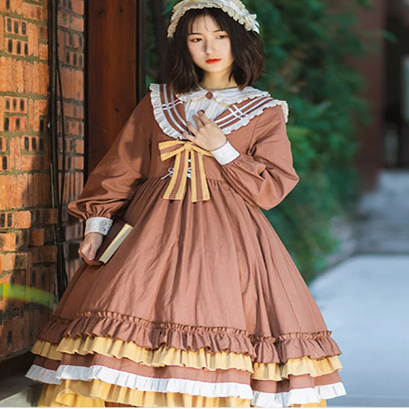 

Palace princess sweet lolita dress retro sailor collar falbala high waist victorian dress kawaii girl gothic lolita op loli cos