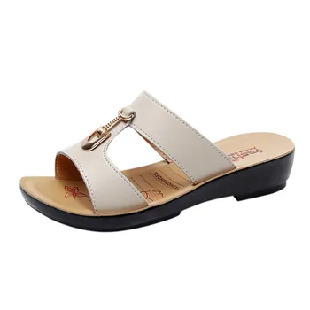 

Women Summer Slippers Beach Slides Home Slippers Flat Sandals Women Shoes Ladies Fashion Metal button Solid Wedges Sandals#324