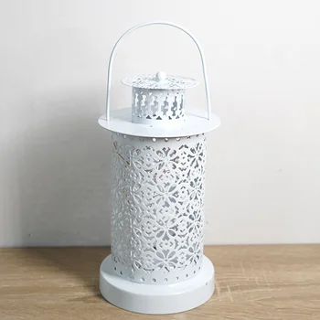 

Outdoor Home Landscape LED Candle Light Battery Powered Hanging Lantern Garden Balcony Hollowed Out With Handle Backyard Iron