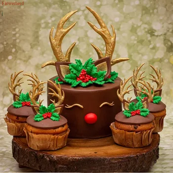 

New Christmas Series Small Sika Deer Antlers Fondant Cake Silicone Mould DIY Chocolate Mold Cake Decorative Mould