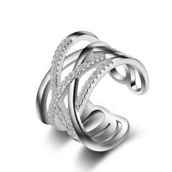 

Double Line Crystal Open Ring Personality Simple Trend Female Ring Factory Wholesale