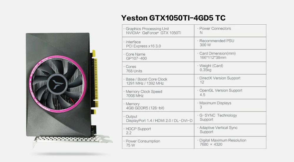 Yeston GeForce GTX 1050Ti GPU 4 ГБ GDDR5 128 бит игровой настольный компьютер ПК видеокарты Ti поддержка DVI-D/HDMI