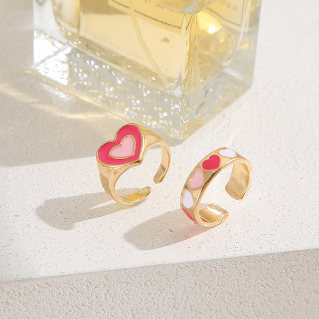 Heart Y2K Ring Set Open Cooper Rings For Women Candy Color Hand-painted Knuckle Rings Jewelry