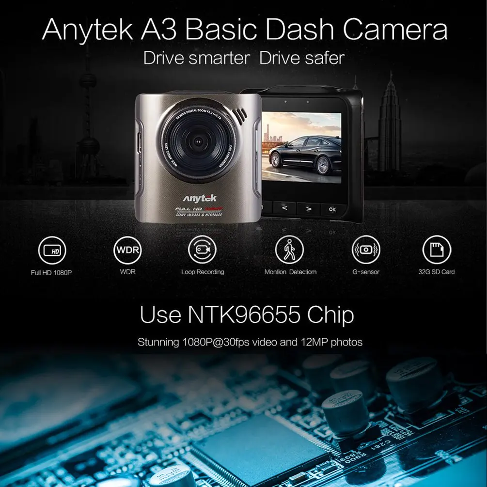 Anytek A3 Автомобильный видеорегистратор Novatek 96655 Автомобильная камера с sony IMX322 CMOS супер ночного видения видеорегистратор Автомобильный видеорегистратор