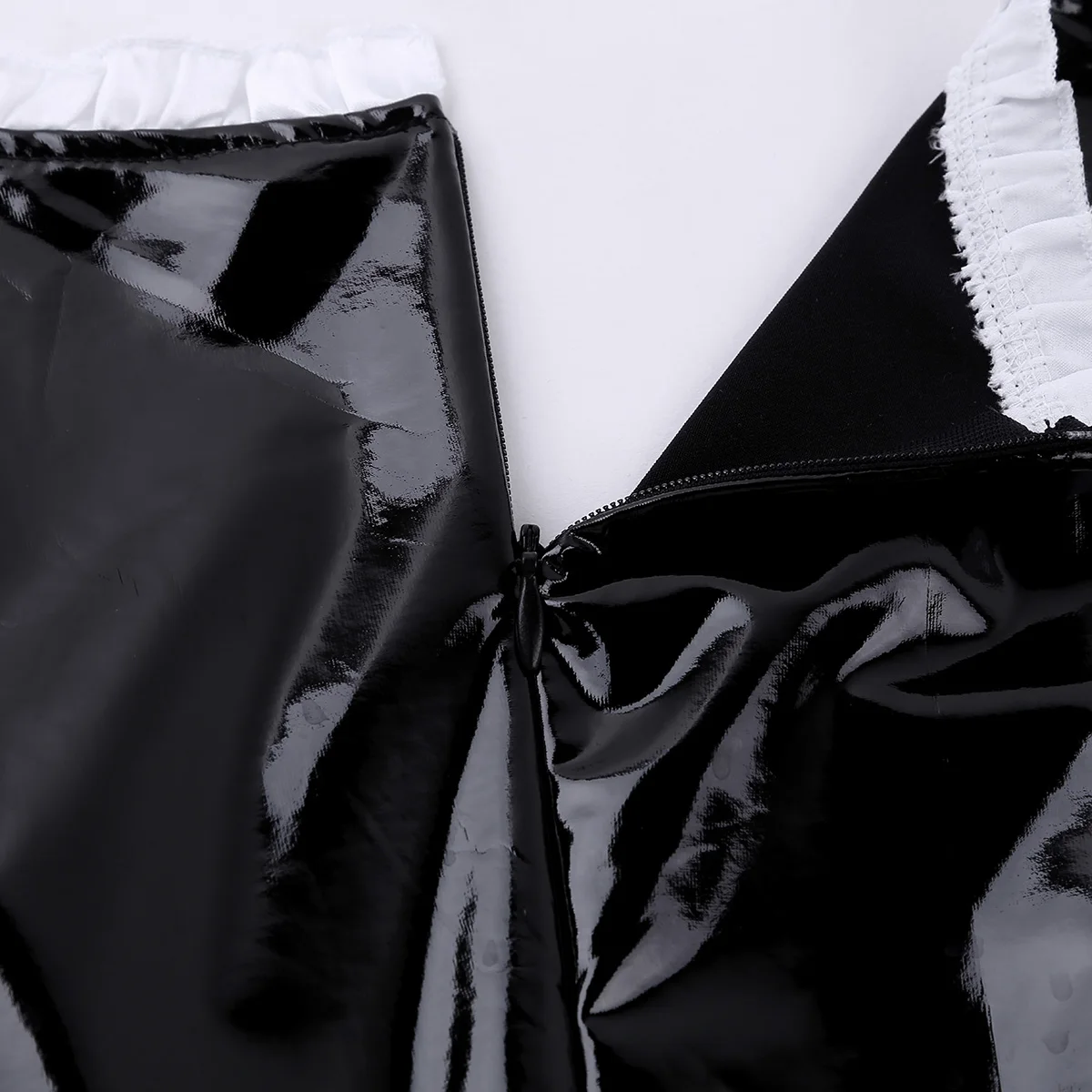 Женские взрослые маскарадные костюмы Французская горничная, Женская Сексуальная Клубная одежда с пышными рукавами, ТРАПЕЦИЕВИДНОЕ кожаное платье горничной с фартуком и повязкой на голову