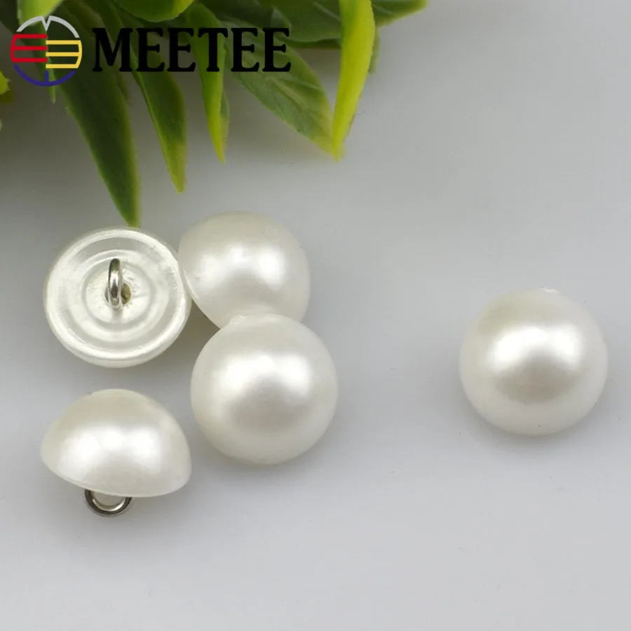 Meetee White Round Pearl Plastic Buttons, Shank Buckles, Clothing Decor, Sewing Accessories, Scrapbooking, 9mm, 11mm, 15mm, 18mm 3